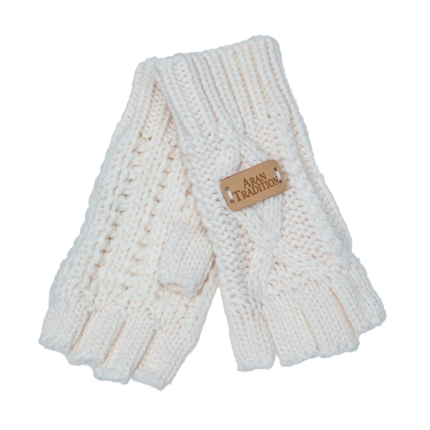 Cream Aran Cable Fingerless Gloves