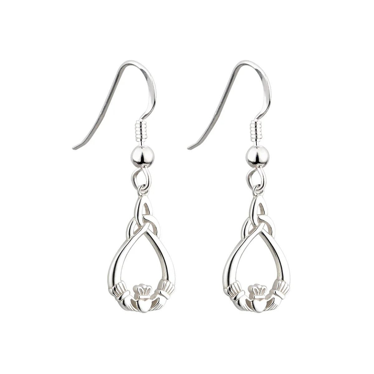 Silver Celtic Claddagh Drop Earrings