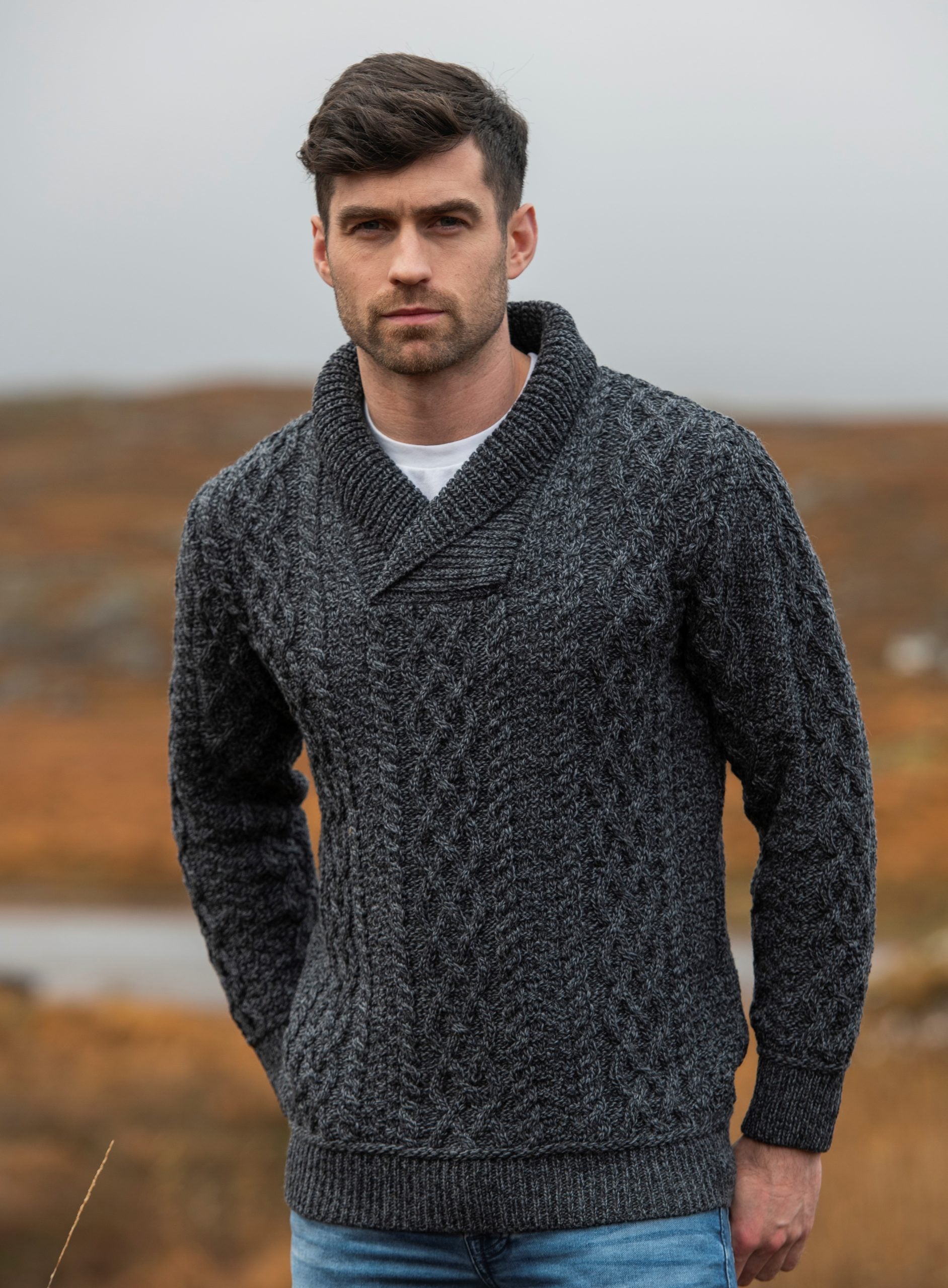 Aran Shawl Collar Sweater – Scotland House, - Main Image