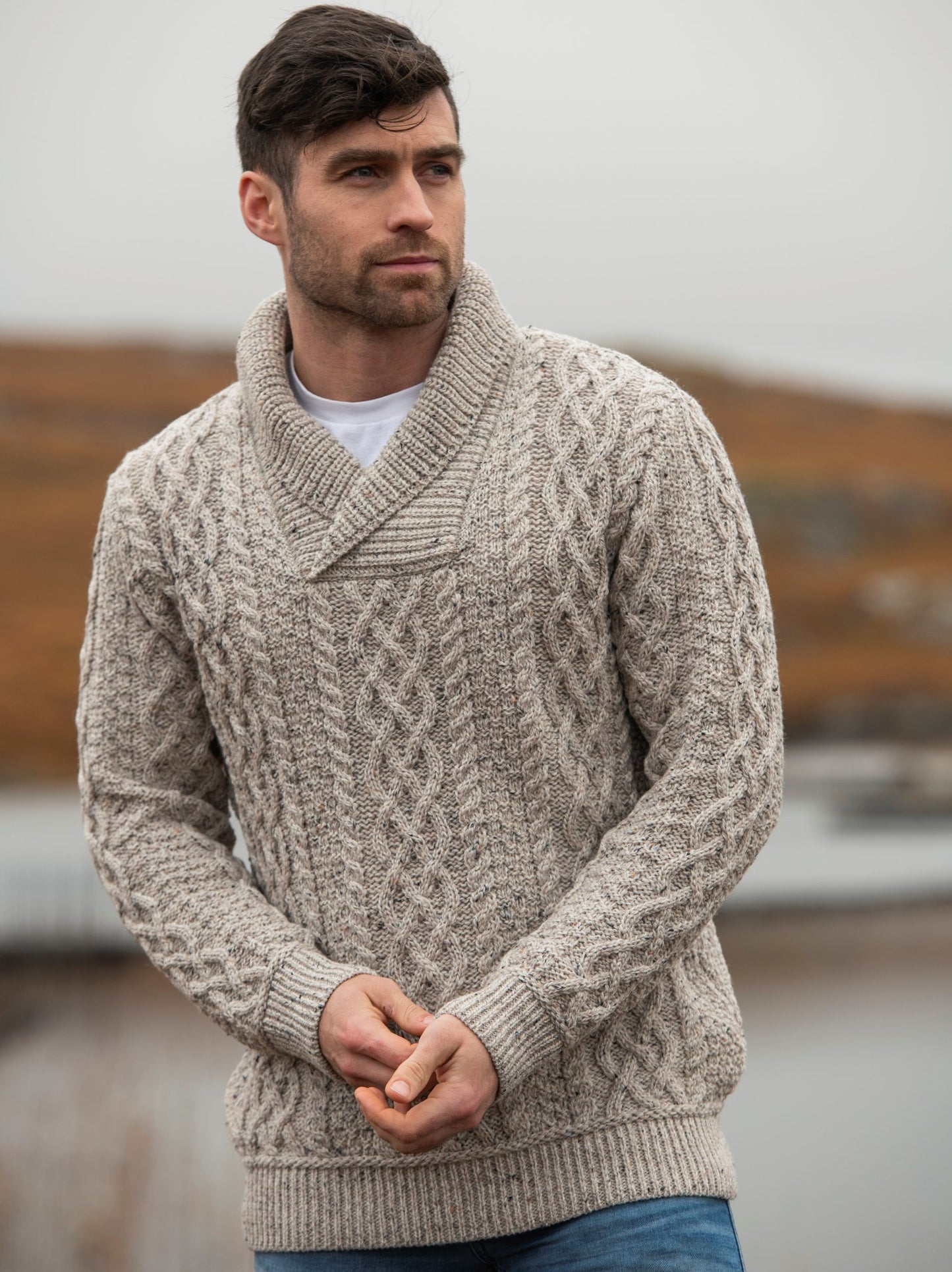 Aran Shawl Collar Sweater