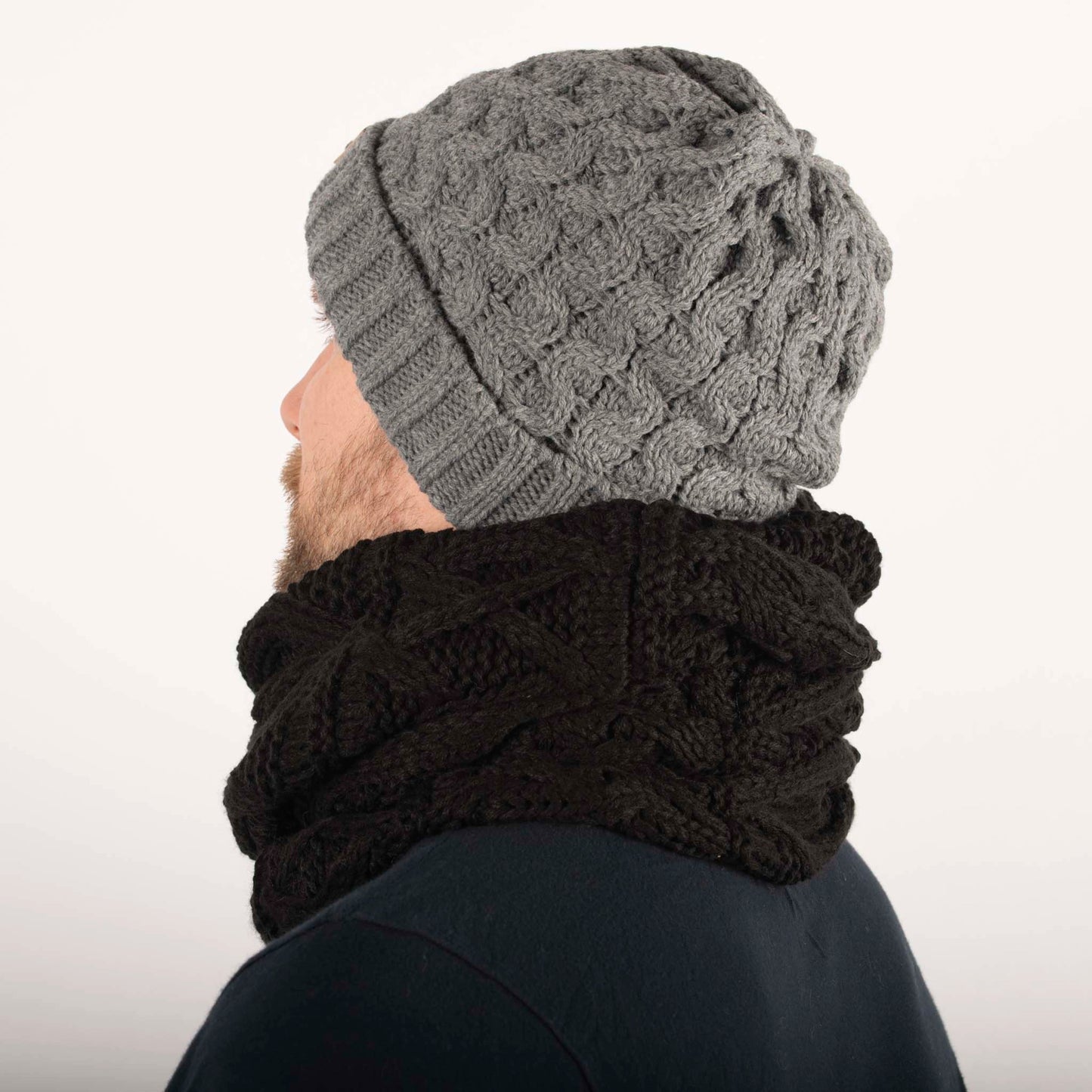 Steel Grey Aran Cable Beanie | Unisex