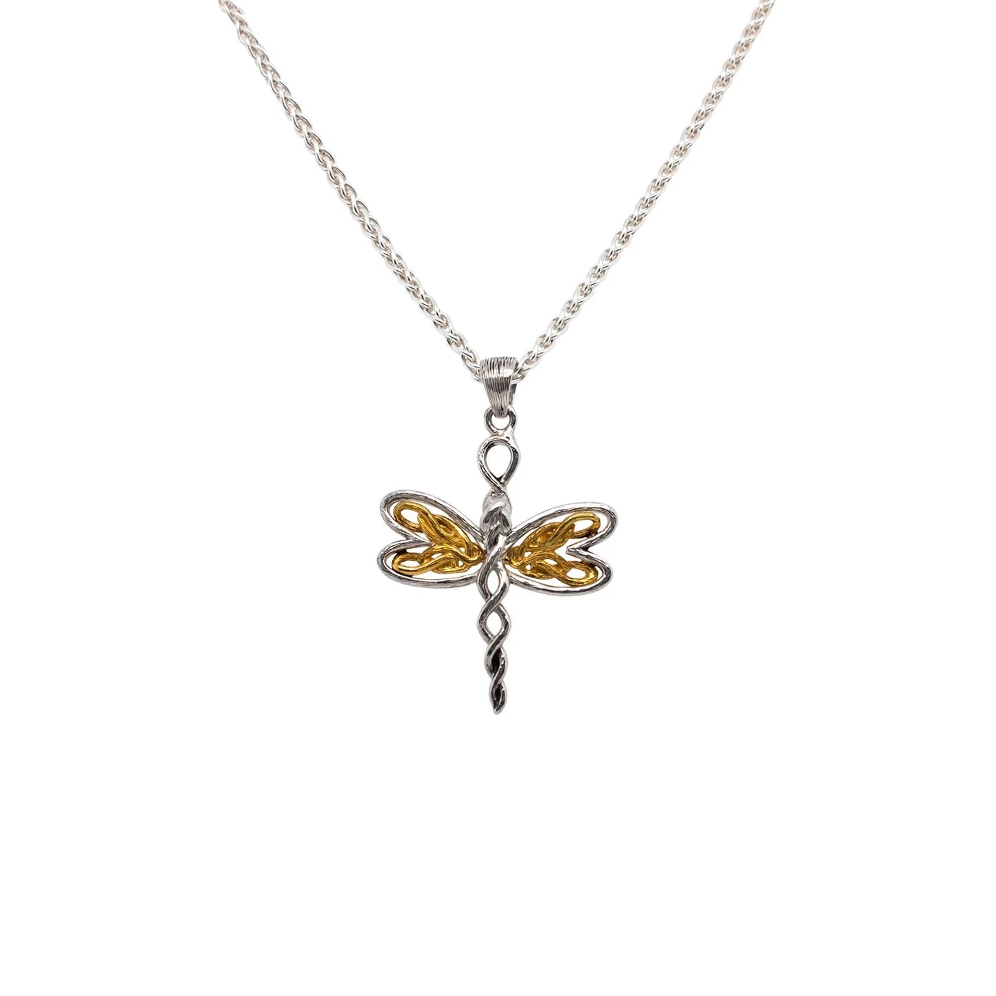 Silver & 10K Yellow Gold Dragonfly Petite Pendant
