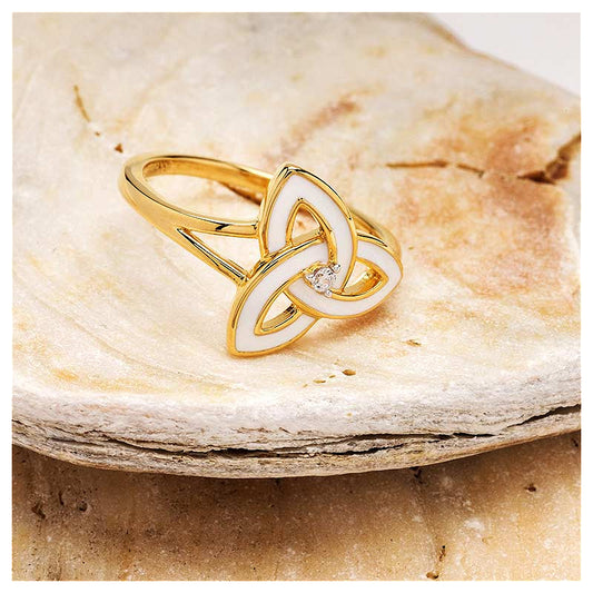 14KT Gold Vermeil White Enamel Trinity Ring