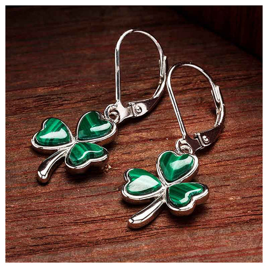 Sterling Silver Shamrock Drop Earrings with Malachite