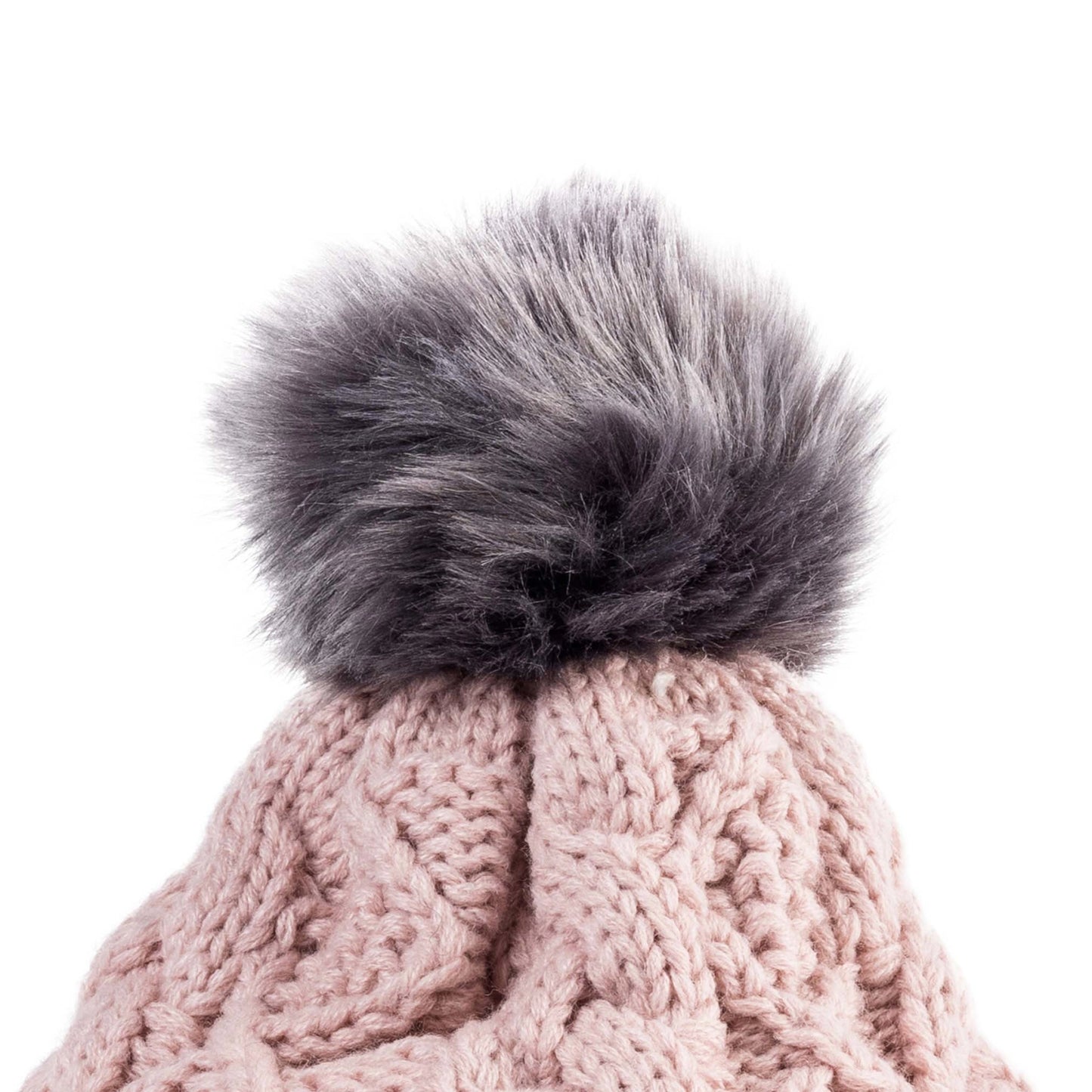 Aran Diamond Cable Button Hat - Blush