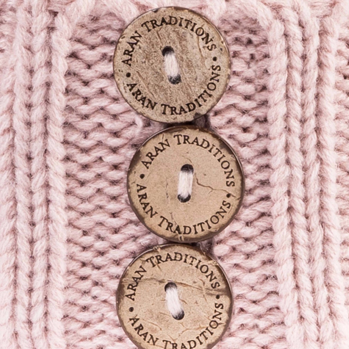 Aran Diamond Cable Button Hat - Blush
