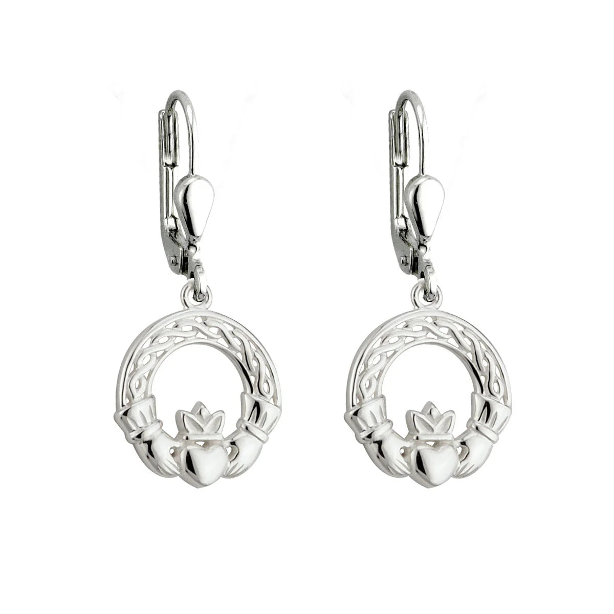 Silver Celtic Claddagh Drop Earrings