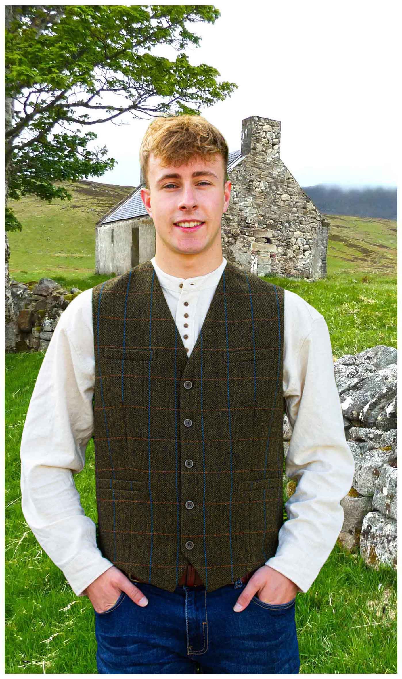 Casual Summer Tweed Waistcoat Men's Herringbone Wool Blend Tweed