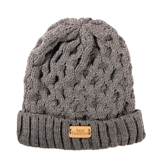 Steel Grey Aran Cable Beanie | Unisex