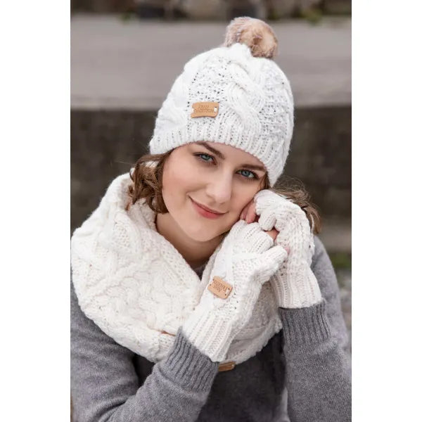 Cream Aran Cable Fingerless Gloves