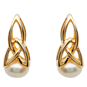 Gold & Pearl Trinity Knot Earrings