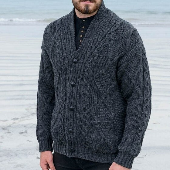 Men's Aran Shawl Collar Button Cardigan | Scotland House, Ltd.