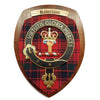 wooden wall plaque with Robertson family crest & tartan