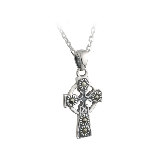 Small Silver Marcasite Celtic Cross Pendant