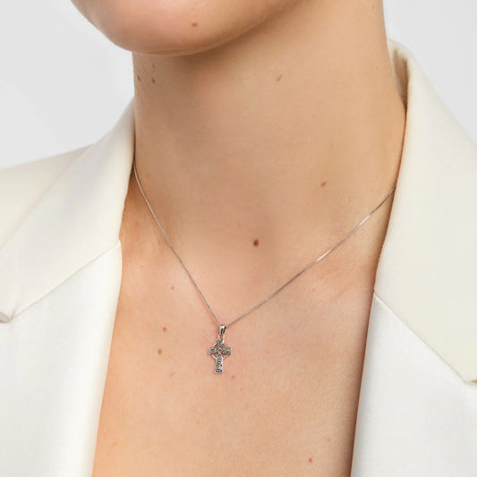 Small Silver Marcasite Celtic Cross Pendant