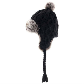 Faux Fur Trapper Hat - Black