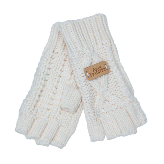 Cream Aran Cable Fingerless Gloves