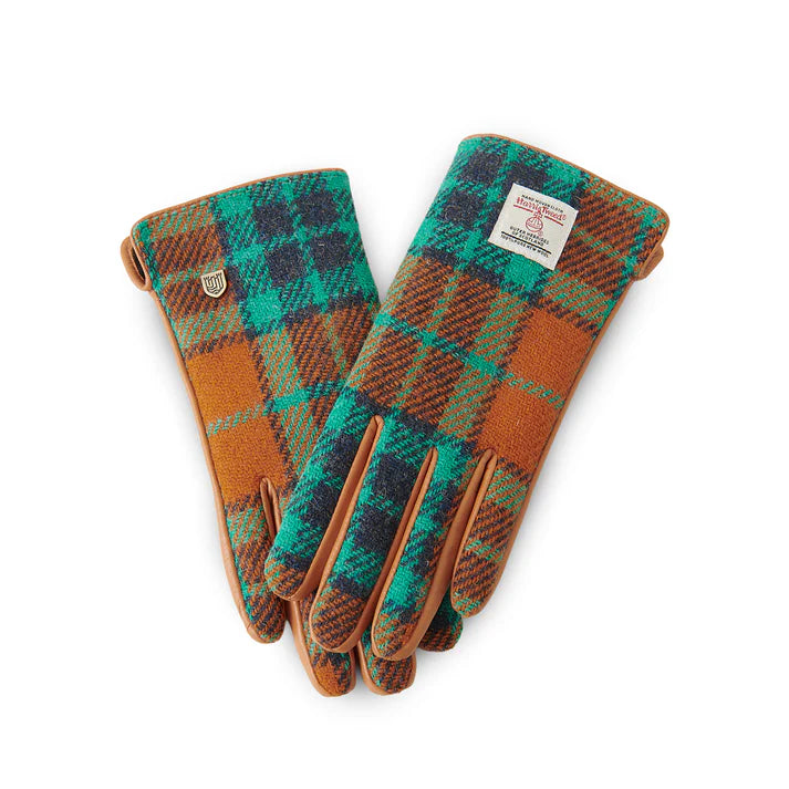 Ladies Gloves Orange and Blue Tartan / S