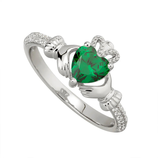 Emerald CZ Claddagh Ring
