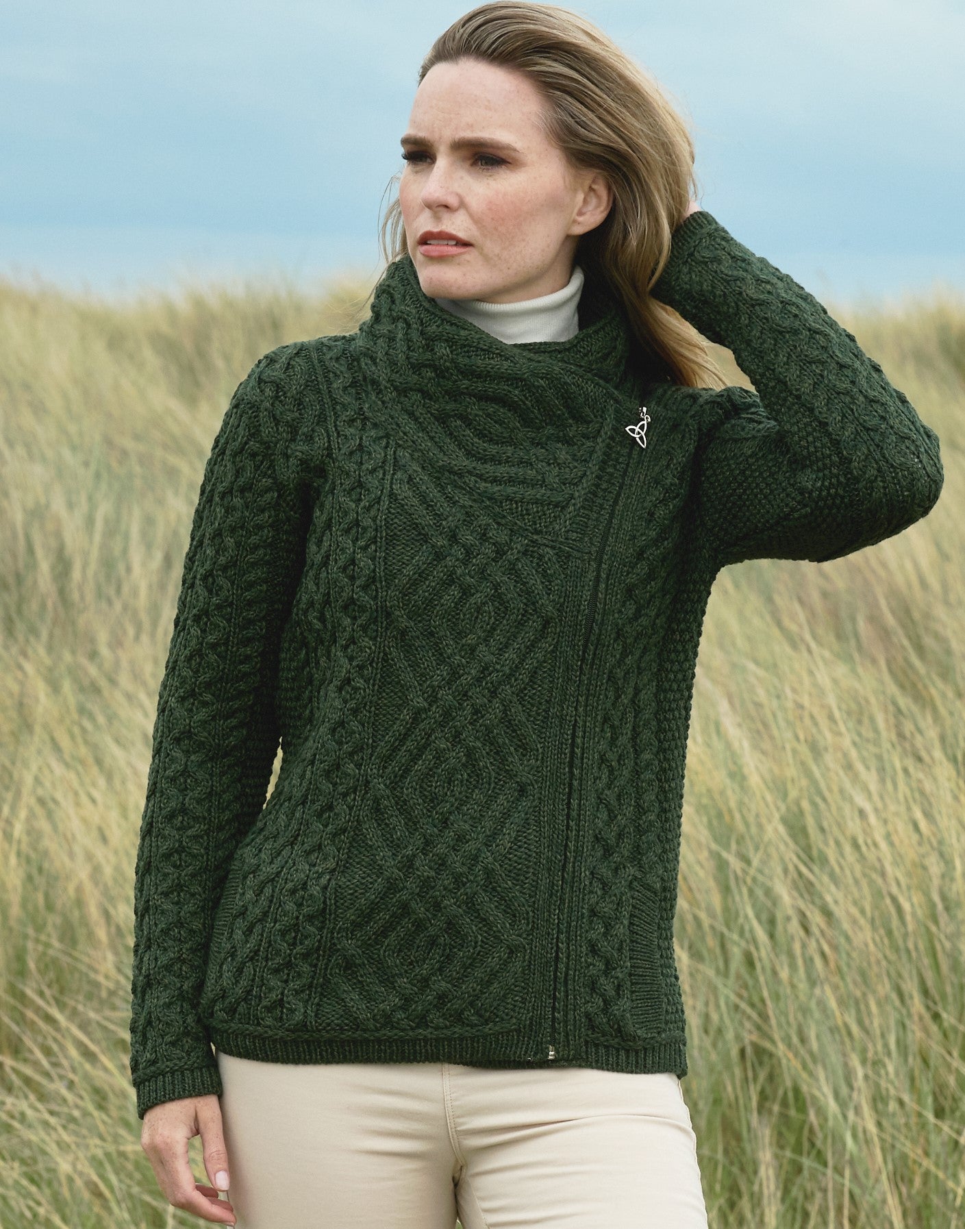 Aran Side-Zip Mid Collar Cardigan [3 Colors]