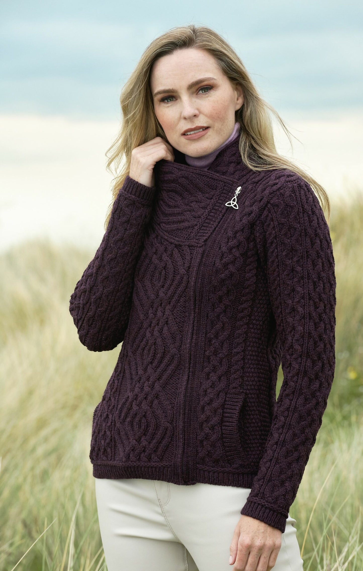 Aran Side-Zip Mid Collar Cardigan [3 Colors]