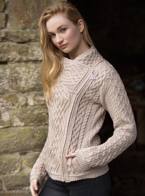 Aran Side-Zip Mid Collar Cardigan [3 Colors]