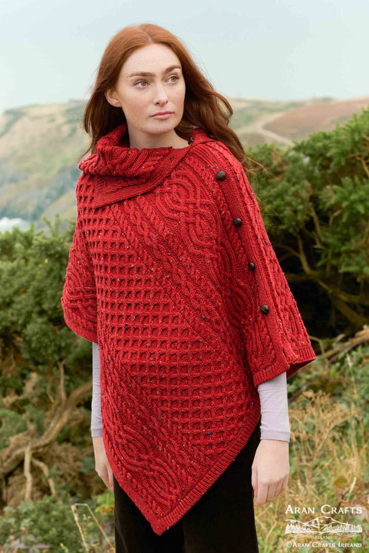 Aran Cowl Neck Poncho [4 Colors]
