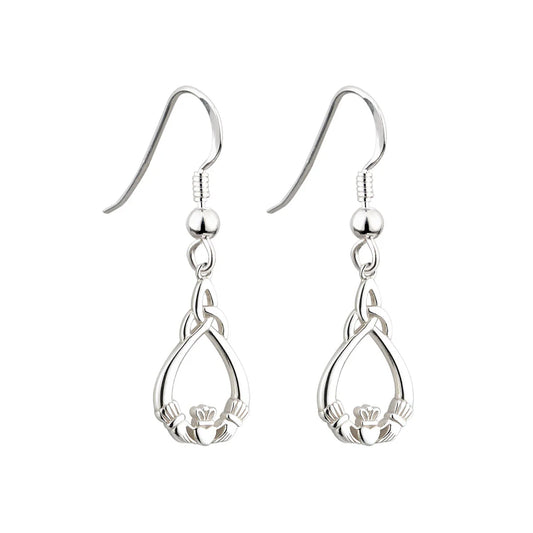 Silver Celtic Claddagh Drop Earrings
