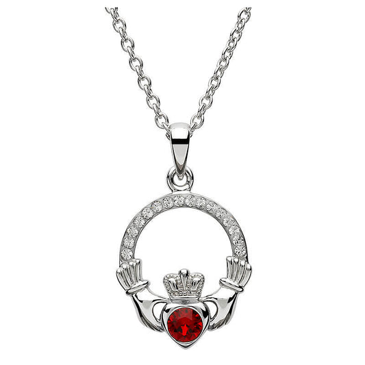 Sterling Silver Claddagh Birthstone Necklace W/ Swarvoski Crystals