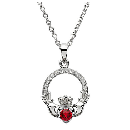 Sterling Silver Claddagh Birthstone Necklace W/ Swarvoski Crystals