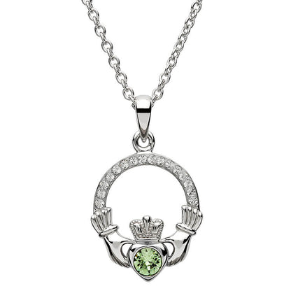 Sterling Silver Claddagh Birthstone Necklace W/ Swarvoski Crystals