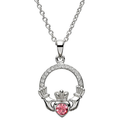 Sterling Silver Claddagh Birthstone Necklace W/ Swarvoski Crystals