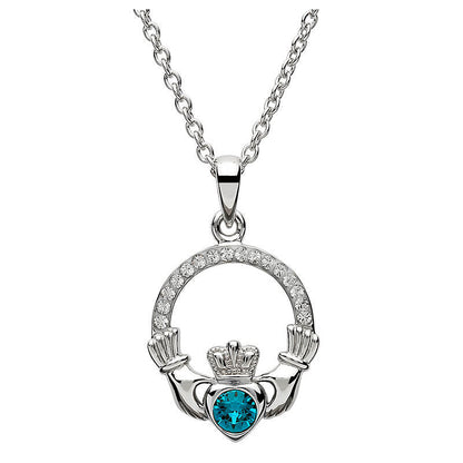 Sterling Silver Claddagh Birthstone Necklace W/ Swarvoski Crystals