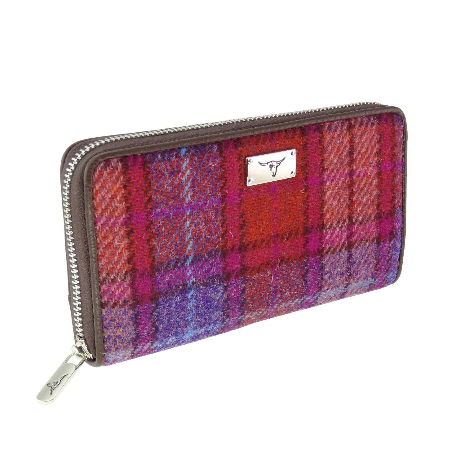Portamonete Harris Tweed fatto a mano per rossetti, vintage, con porta carte di credito e documenti d'identità, con cerniera YKK, per donne e uomini, Blu, Medium, Plaid artistico