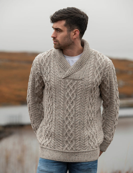 Aran Shawl Collar Sweater [2 Colors]