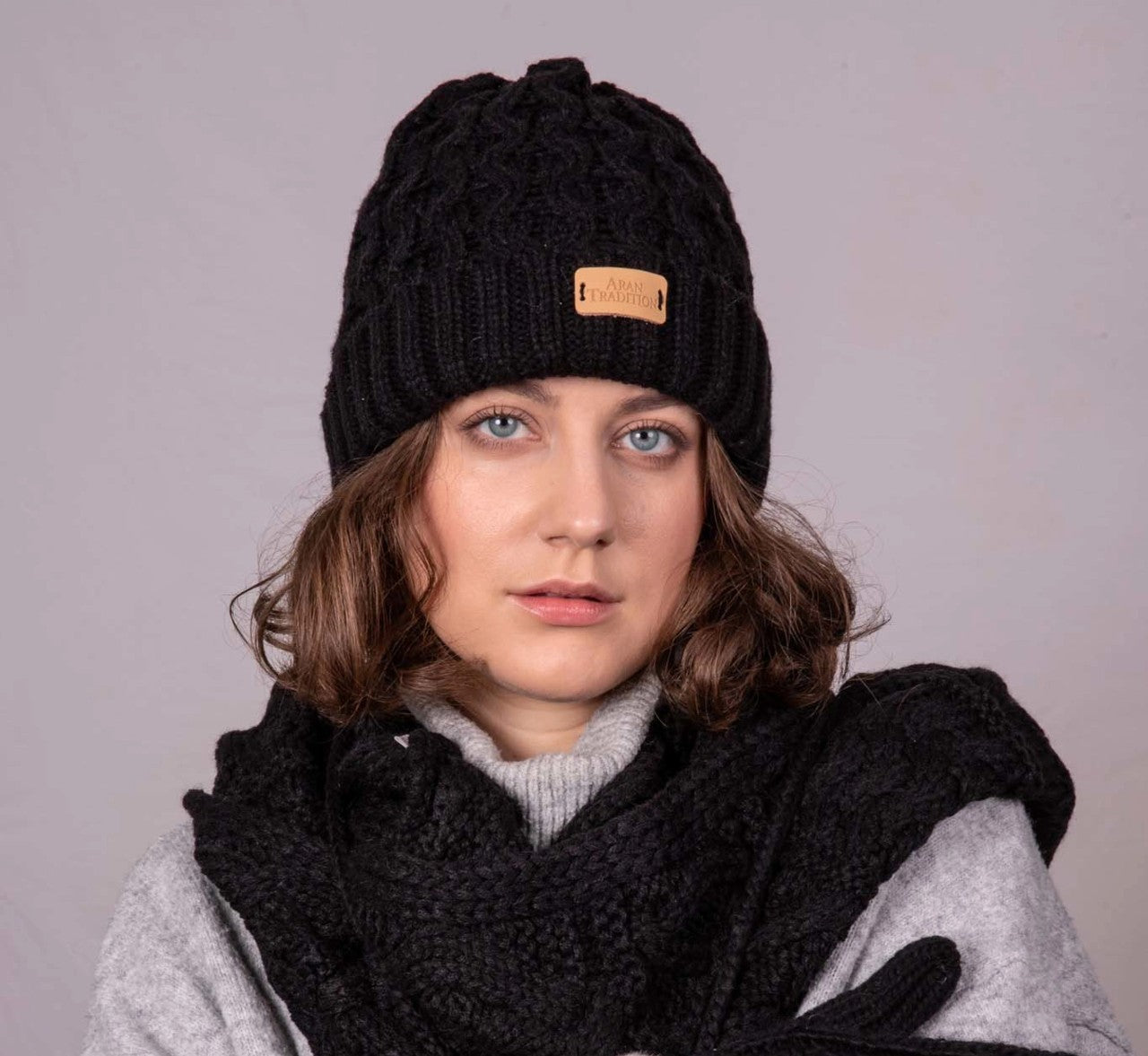 Black Aran Cable Beanie | Unisex