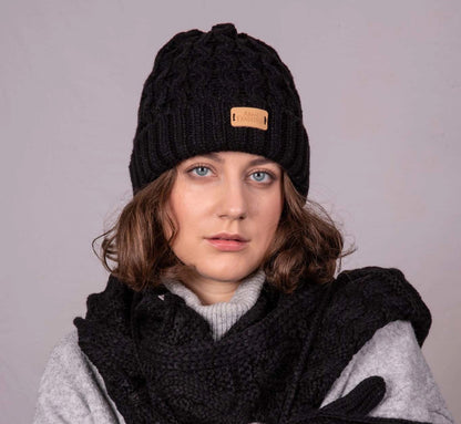 Black Aran Cable Beanie | Unisex