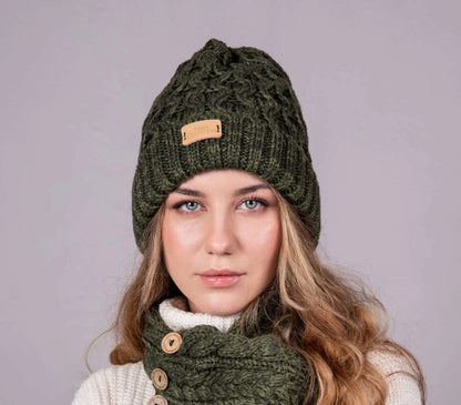 Dark Green Aran Cable Beanie | Unisex