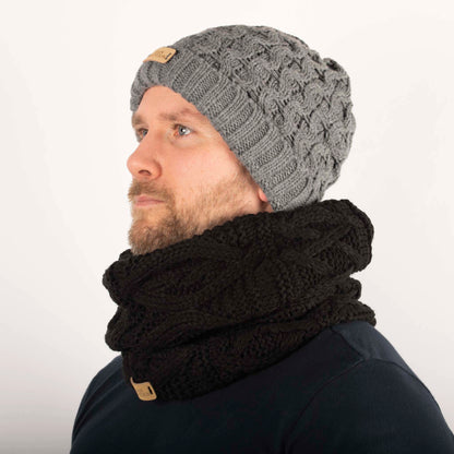 Steel Grey Aran Cable Beanie | Unisex