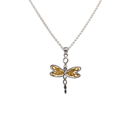 Silver & 10K Yellow Gold Dragonfly Petite Pendant