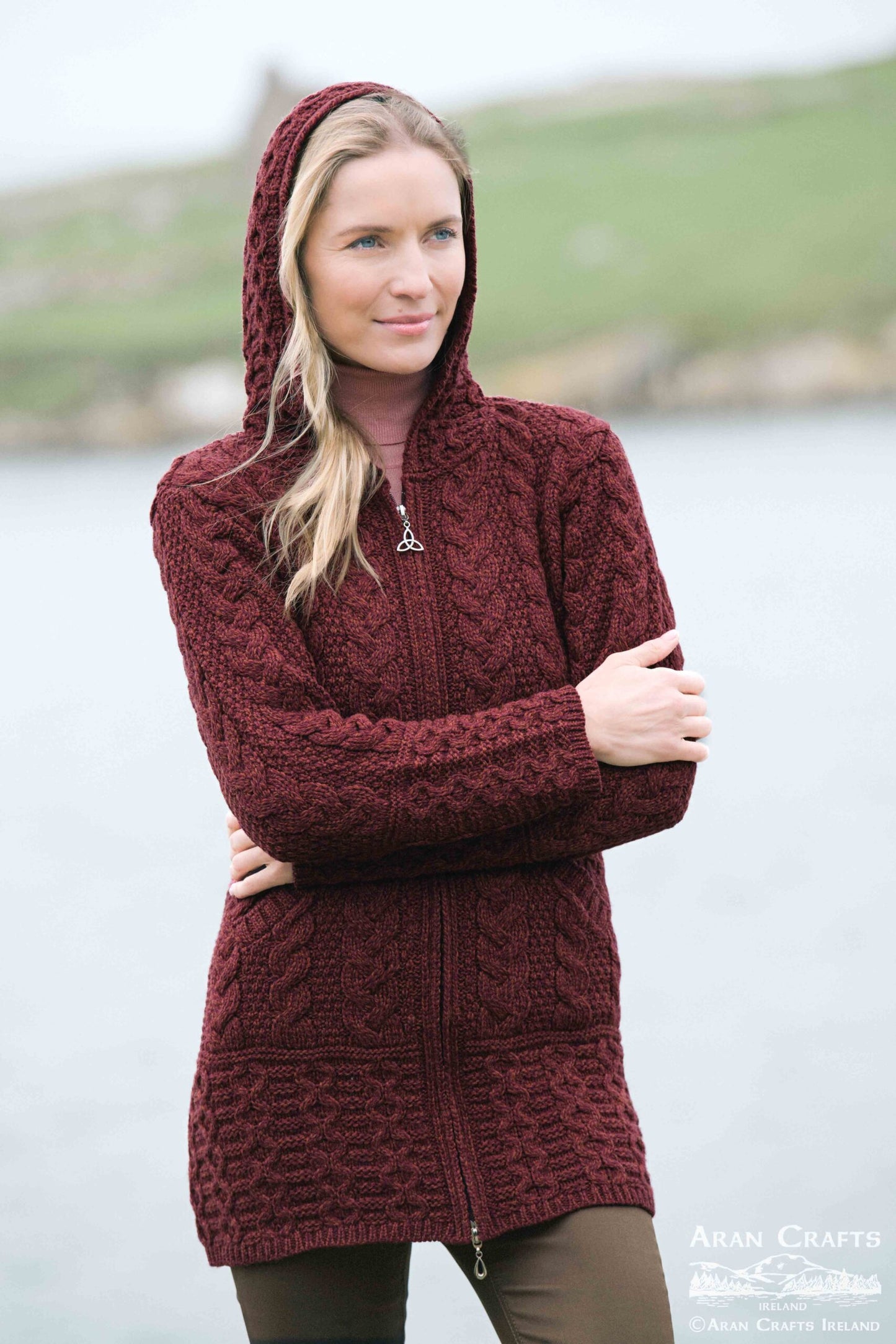 Aran Zip Cardigan with Hood [4 Colors]