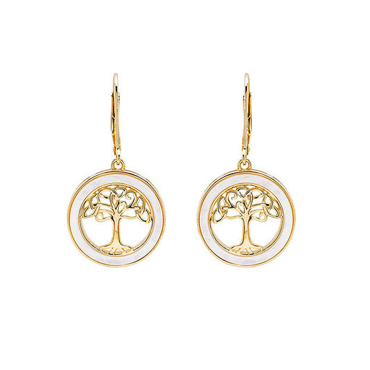 14KT Gold Vermeil Mother of Pearl Tree of Life Earrings