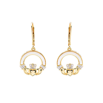 14KT Gold Vermeil Mother of Pearl CZ Claddagh Earrings