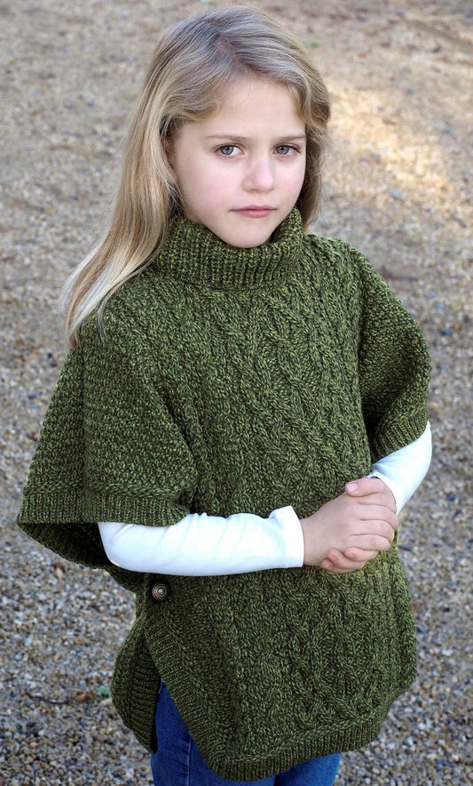 Girl's Aran Roll Neck Poncho