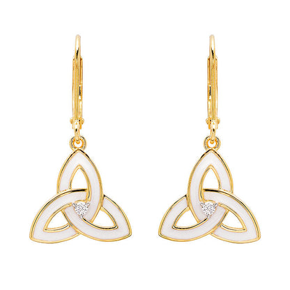 14KT Gold Vermeil White Enamel Trinity Drop Earrings