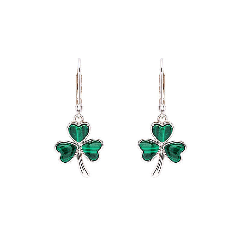Sterling Silver Shamrock Drop Earrings with Malachite