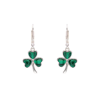 Sterling Silver Shamrock Drop Earrings with Malachite