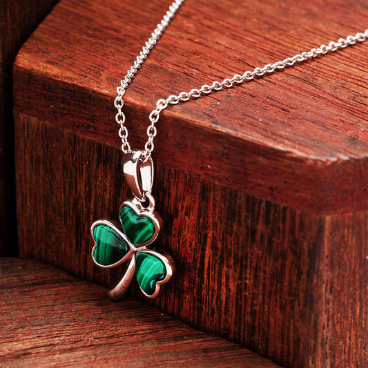 Sterling Silver Shamrock Pendant with Malachite
