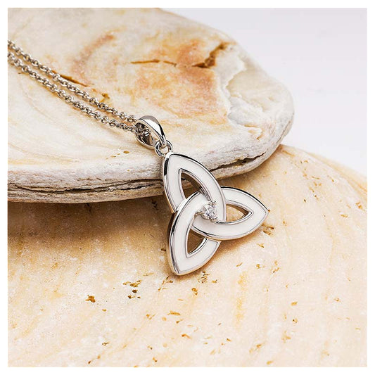 Sterling Silver White Enamel Trinity Pendant