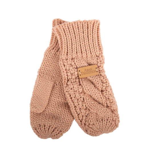 Aran Cable Mitts - Blush